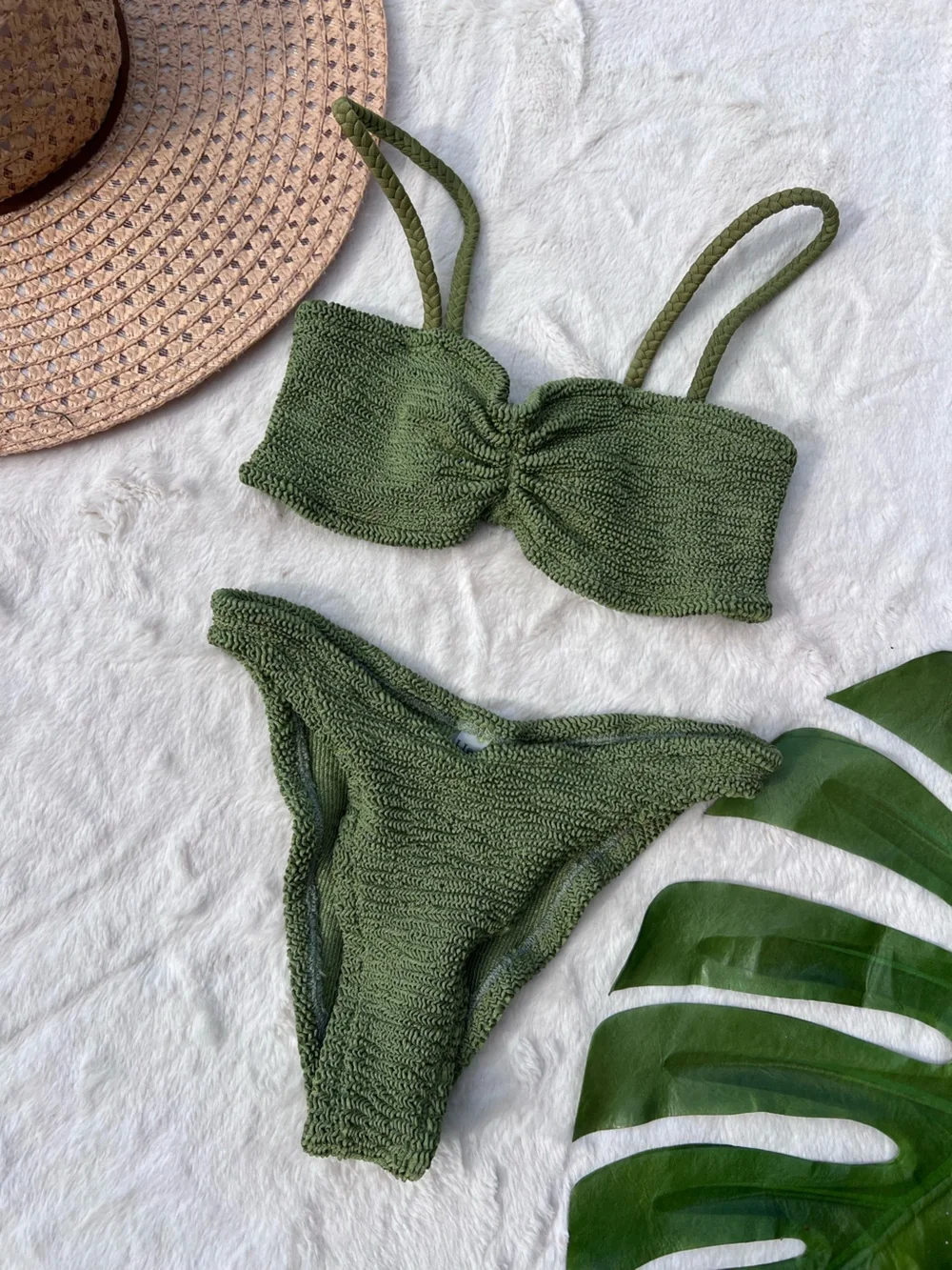 Hunza G Aura Green Original Crinkle Bikini Set One Size